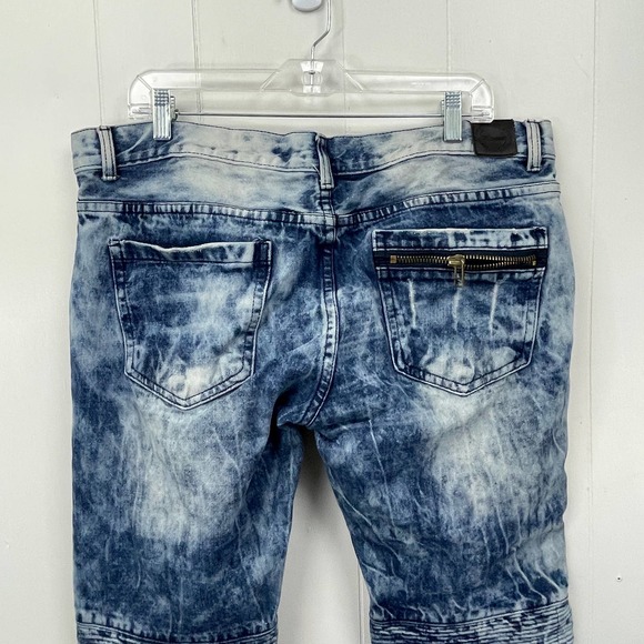 Trillnation Mens Jeans 38 Blue Denim Distressed Zipper Accents Skinny Acid Wash - Picture 5 of 14